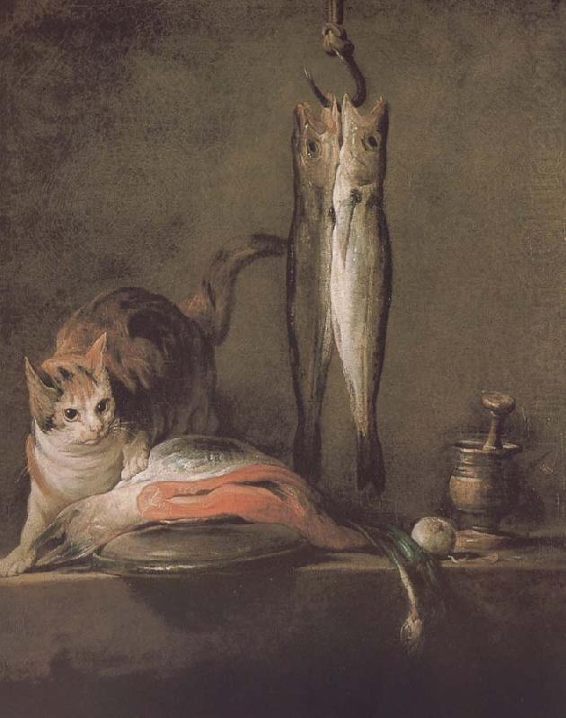 Jean Baptiste Simeon Chardin Two cats salmon mackerel china oil painting image